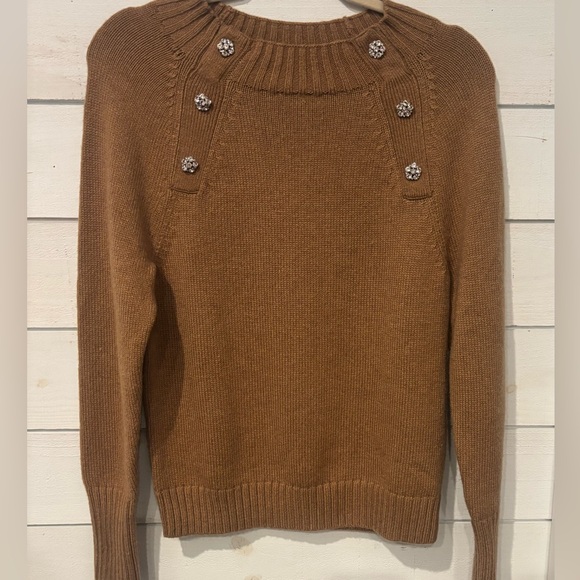 J.Crew Sweater Women Sz Small Crewneck Jeweled Rhinestones
Buttons Color Camel - Picture 1 of 12